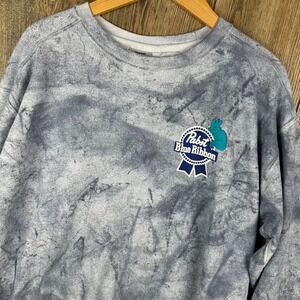 Pabst Blue Ribbon PBR Acid Wash Graphic Sweatshirt Comfort Colors Blue Large